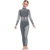 Agoky Tuta Intera da Pattinaggio Artistico Bambina Maniche Lunghe con Strass Body Danza Classica Balletto in Rete Trasparente Leotard da Ginnastica Yoga Jumpsuit A Grigio 11-12 anni