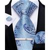 DiBanGu Set di cravatta da uomo in seta, motivo paisley, con fazzoletto da taschino e gemelli, set formale per matrimonio e business, floreale blu, Taglia unica