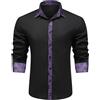 Allthemen Camicia da Uomo Elegante Maniche Lunghe Shirts con Bottoni Risvolto Casual Formal Tops per Matrimonio e Festa Nero Viola 3XL