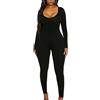 JYIXXZX Tuta Intera Donna Tutina Aderente Manica Lunga Yoga Jumpsuit Sportiva Push Up Pagliaccetto Scollo U Completo Tinta Unica One Piece Palestra Leggings Moda Elastico Rompers per Fitness Clubwear