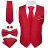 Barry.Wang Gilet da uomo formale, slim fit, da lavoro, in tinta unita, con cravatta e papillon, set per cerimonie nuziali, Rosso, L
