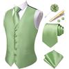 Hi-Tie Gilet da uomo con motivo cachemire, gilet formale in seta jacquard e cravatta con risvolto e tasca quadrata set per smoking da sposa, Un Verde Salvia, XXL