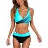 Generico Bikini Donna Due Pezzi Scollo a V Stampati - Costumi da Bagno Donna Bikini Unico Elegante, Swimming Suit Women Moda Casual Sportiva Surf Festa in Piscina Azzurro XXL