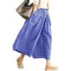 Leyoutx - Pantaloni da Donna in Cotone e Lino, a Gamba Larga, Modello a Palazzo Capri con Elastico in Vita e Fantasia a Quadretti, Blu Brillante, XX-Large