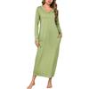Leversic Camicia da Notte Donna Manica Lunga Camice da Notte Cotone Vestito da Notte Invernale con Tasche Pigiama Tinta Unita Verde XXL