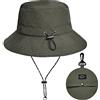 Malaxlx Cappello impermeabile per donne e uomini - Protezione UV Beach Sun Hat Pesca Safari Boonie Cappello da pioggia Regolabile Packable, Verde militare - Impermeabile, Taglia unica