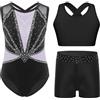 Freebily Body Ginnastica Artistica Bambina con Crop Top e Pantaloncini Body Danza Classica Senza Maniche Tuta da Pattinaggio Artistico Dancewear Performance Viola chiaro 11-12 anni