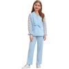 LumiJour Bambina Abito Cerimonia Maniche Lunghe Giacca Abito Trasparente con Motivo Farfalla Mantello E Pantaloni Leggings Set Pezzi Azzurro Chiaro 4-5 Anni