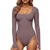 GJY Body da donna, chiusura a bottoni automatici, scollo rotondo, maniche lunghe, tuta casual dal taglio slim, camicie top, L