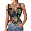 SCARLET DARKNESS Corsetto da donna medievale, top rinascimentale, in pizzo, con chiusura lampo, nero rosa, 44