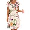 Onsoyours Donna Estivo Abito Chiffon Girocollo Sera Vestiti da Cerimonia Fiori Stampati Manica Corta Mini Abiti Leggero E Traspirante Casual Vestito con Volant A03 Albicocca M