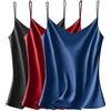 VIDUSSA - Canottiera da donna con scollo a V, in raso di seta, casual, senza maniche, L