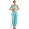 TTAO Vestito da donna per danza del ventre, stile orientale, indiano, velo per il viso, ballerina del ventre, Halloween, carnevale, feste, turchese, XL