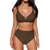 CUPSHE Bikini da donna, effetto avvolgente, con ferretto push up, mutande a vita alta, costume da bagno a 2 pezzi, moda mare, marrone cioccolato, M