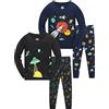 LOLPIP Pigiama a maniche lunghe, 4 pezzi, per bambini, set da 2-14 anni, 4 razzi, colore: Nero/Blu, 4-5 Anni