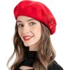 ZLYC - Berretto da Donna in Lana, Classico Berretto Francese Caldo, Fiore Rosso., Taglia Unica