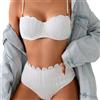 GELAiZi Bikini da donna 2 pezzi con spalline finte perlate, costume da bagno a sirena testurizzato opaco, bianco, Small-Medium