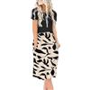 AUSELILY Abito Donna Estivo Vestito Casual Manica Corta Abiti Stile Impero al Ginocchio con Tasche a Pieghe