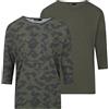 ONLY ONLGLAMOUR - Top da donna, confezione da 2 pezzi, maniche a 3/4, scollo rotondo, vestibilità larga, a maniche lunghe, nero, verde, grigio, Grape Leaf (15289509), XL