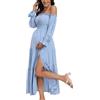 VmSlyii Abito Premaman Estivo, Stile Bohémien, con Spalle Scoperte, a Maniche Lunghe, con Spacco Laterale, per Baby Shower, Servizio Fotografico, Blu, L