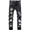 CABULE Pantaloni da Uomo Punk con Toppe strappate Pantaloni da Uomo Slim Fit a Vita Media - Neri - XL