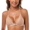 SHEKINI Reggiseno in Pizzo per Donna Senza Fili Triangolo Imbottito Bralette da Donna con Chiusura Anteriore Reggiseni Halter per Donna, Beige, XX-Large