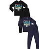 ThePyjamaFactory Chill Mode - Pigiama lungo per bambini, confezione da 2, colore: nero e blu navy, Multicolore, 14-15 Years