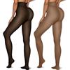 Vertvie Collant Termici Donna Invernali Elasticizzati Effetto Trasparente Foderati in Pile Traslucidi Vita Alta Comodi Felpati Leggings (2pz Nero+Caffè, L/XL, 220g)