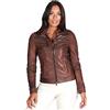 D'Arienzo Giacca Pelle Marrone Nuvolato Donna Biker Vera Pelle Made in Italy Giulia S/Marrone