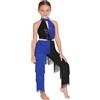 MSemis Costume Disco Anni '70 Anni '80 Bambina Body da Ballo Latino Americano Tango con Nappe Paillettes Tuta Intera da Ginnastica Ritmica Stile Disco Discoteca Carnevale Blu 5-6 anni