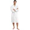 Morgenstern Accappatoio Uomo Leggero Nido d'Ape di Cotone con Collo a Kimono Vestaglia Estiva Bianco Taglia L
