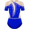 Yiesvsov Bambina Tuta Da Ginnastica Maniche Corte Costume Da Ginnastica Glitter Pattinaggio Artistico Body Completo Tuta Balletto Body Costume Danza Blu 9-10 anni