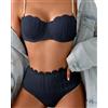 GELAiZi Bikini da donna 2 pezzi con spalline finte perlate, costume da bagno a sirena testurizzato opaco, nero, Small-Medium