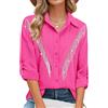 MYMORE - Camicia da Donna con Bottoni e Frange di Strass, Maniche a 3/4, Scintillante Top da Concerto, M
