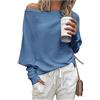 Zenlonr Maglioni Autunnali da Donna 2023 Pullover in Maglia Casual a Maniche Lunghe a Pipistrello Allentati con Spalle Scoperte, Blu Tinta Unita, M