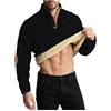 DUHGBNE Felpa Pile Uomo con Cappuccio Felpa Sportiva da Uomo con Collo in Pelliccia e Coste Jacquard Mezza Cerniera Vintage Tessuto Salutare Maniche Lunghe Pile Zip e Cappuccio