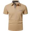 STTLZMC - Camicie polo da uomo a maniche corte, casual fit, colletto a quadri, Cachi, 3XL