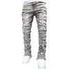 Generic Jeans skinny strappati invecchiati da uomo, jeans skinny elasticizzati jeans patchwork a contrasto da uomo, pantaloni in denim pantaloni hip hop pantaloni streetwear vita elastica jeans da uomo