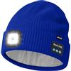 ATNKE LED Bluetooth Cappello con Luce,USB Ricaricabile 4 LED Senza Fili Musicale Altoparlante Corsa Cappello Invernale Calda Maglia Berretto con Pile Foderato Regali per Uomo e Donna/Blue