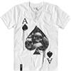Pistol Boutique T-shirt da uomo bianca aderente con scollo a V profondo asso di picche teschi alla moda, bianco, S