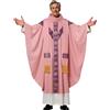 ANDHOM Clero Eleganza Chiesa Paramenti per Sacerdoti Cattolici Casula Messa Girocollo Robe con Stola Pastore, Rosa, One Size
