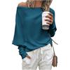 Zenlonr Maglioni Autunnali da Donna 2025 Casual a Maniche Lunghe a Pipistrello Allentati con Spalle Scoperte Pullover in Maglia Top, Grigio e Blu, Medium