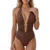 JTSONN Costume da Bagno Intero Donna Modellante Vita Contenitiva Push Up baño Scollatura V Arricciatura Sensuale Schiena Scollata Allacciatura Marrone Costume da Bagno Moda Mare Swimsuit