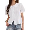 Allegra K Camicie a Maniche Corte da Donna con Volant Colletto alla Peter Pan Camicetta in Cotone con Bottoni Top Casual Estivi