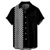 Hodaweisolp Camicie da uomo casual a maniche corte con bottoni, da bowling, estive, sciolte, hawaiane, Z7 Nero a scacchi, XL