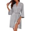 Ekouaer Vestaglia Donna Accappatoio Maniche a 3/4 Kimono Corta Morbido | cintura annodabile, bordi a contrasto, tasche pratiche, tessuto soffice