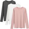 LiKing Maglia Manica Lunga Donna T-Shirt Girocollo a Maniche Lunghe Cotone con vestibilità T Shirt Classica Manica Lunga Donna con Scollo Tondo 3er Pack GWP Small