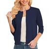 CUNYI Cardigan Donna Corto Manica 3/4 Coprispalle Elegante Maglione Leggero Girocollo con Bottoni, Blu Navy L