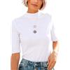 Dressmine Womens Mock Turtle Neck Dressy Casual Fall Cute Tops Slim Fitted Half Sleeve Cute Plain T Shirt
