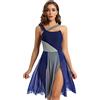 CHICTRY Vestito da Ballo Elegante Senza Maniche Abito Danza Standard Tutu Danza Classica Ragazza Ballerina Body Ginnastica Ritmica Gara Vestiti Latino Ballo Contemporaneo Blu Navy S
